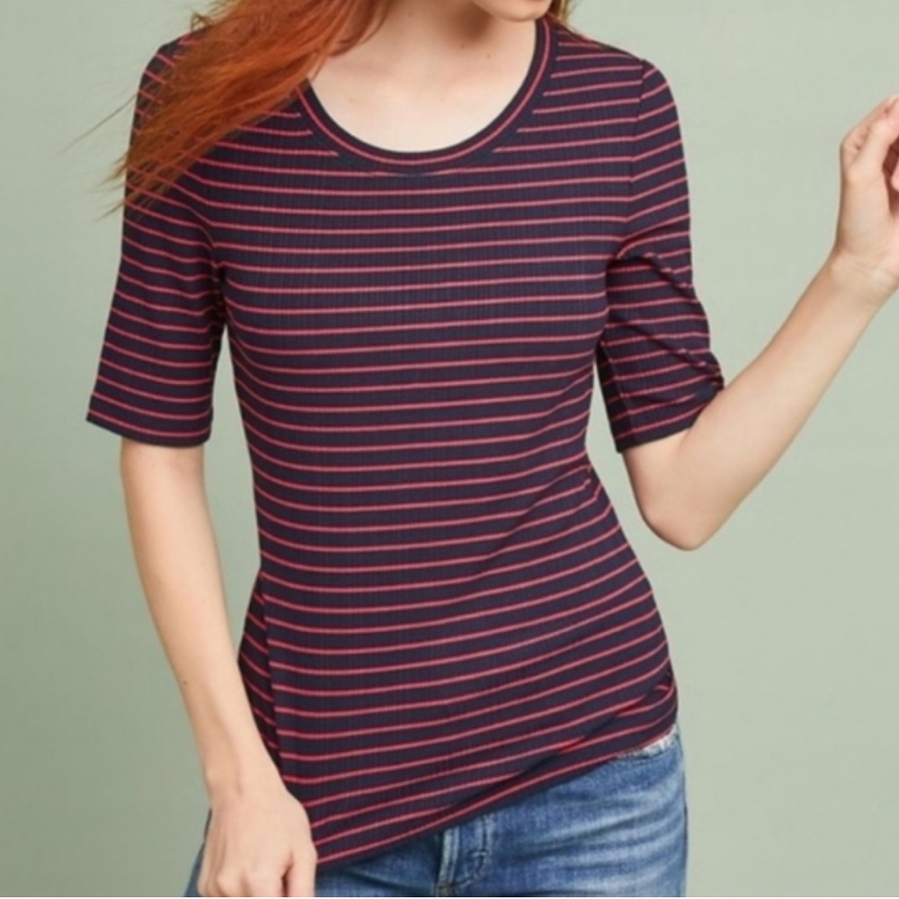 ANTHROPOLOGIE pure + good blue and red striped top
